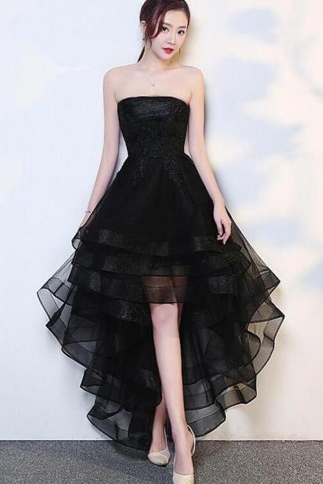 Black High Low Tulle And Applique Prom Dresses