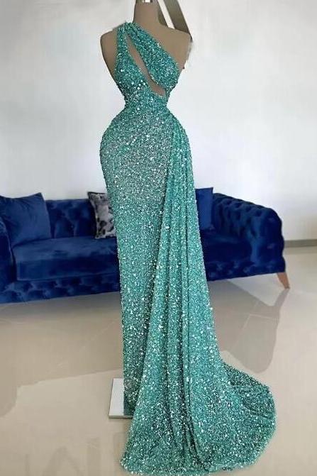Mermaid One Shoulder Cocktail Party Gown Sequins Prom Dresses