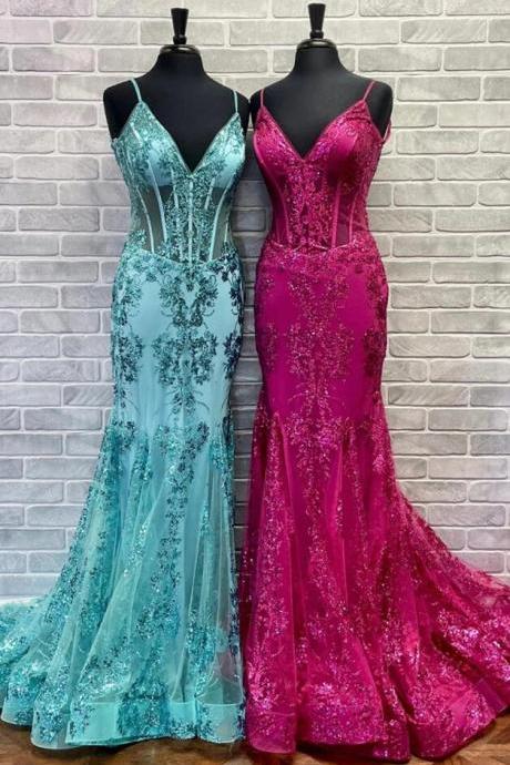 Mermaid Embroidery Tulle Long Prom Dress