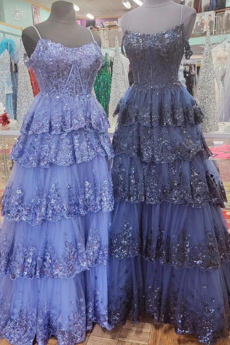 Sexy Tulle Sequin Cold-shoulder Ruffle Long Prom Dresses