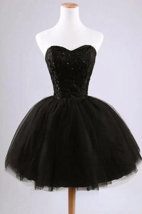 Sweetheart Black Sleeveless A Line Short Homecoming Dresses