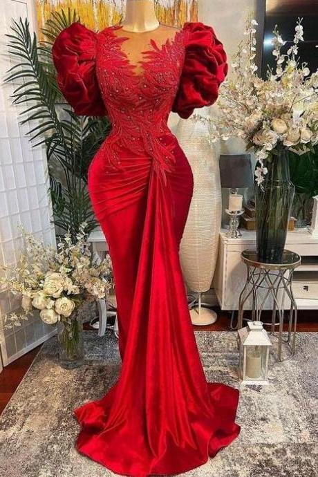 Luxury Red Mermaid Prom Dresses Lace Prom Dresses