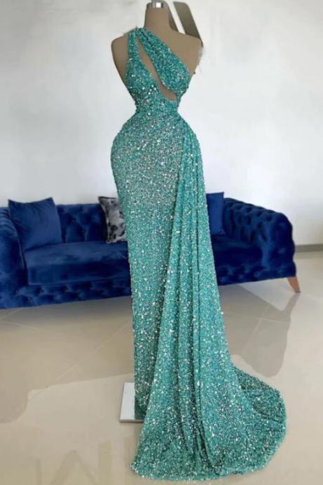 Luxury One Shoulder Mermaid Sequin Prom Gown