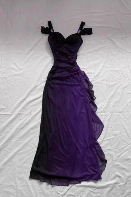 A Line Purple Sweetheart Off Shoulder Long Prom Dresses