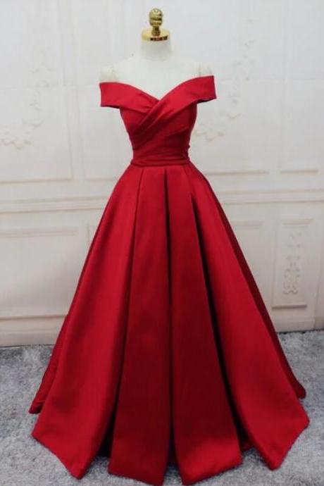 A-line Off Shoulder Red Stain Prom Dresses