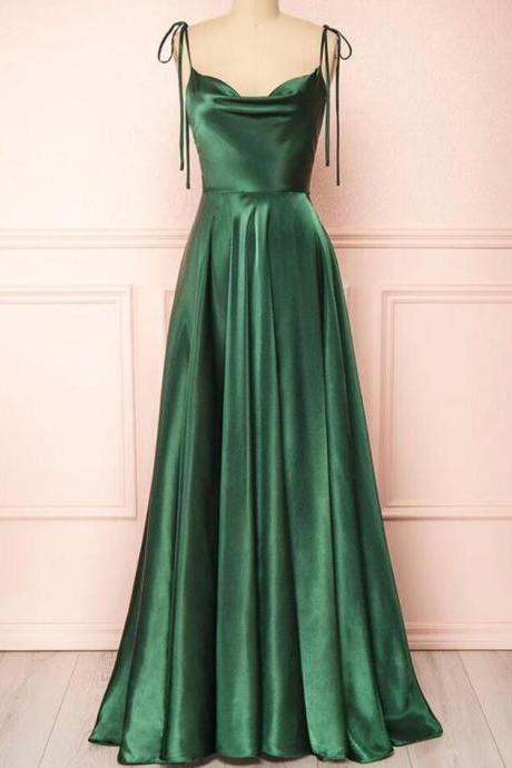 Spaghetti Strap A Line Green Evening Party Gowns