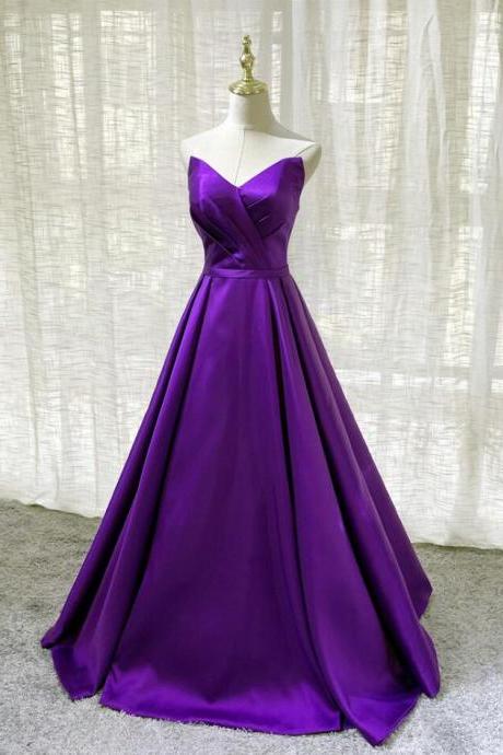A Line Purple Ball Gown Satin Prom Dress Sweet 16 Dress