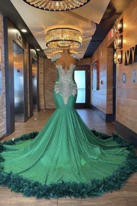 Charming Sequin Green Long Prom Evening Dresses