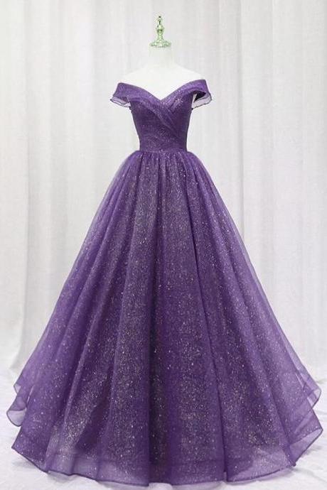 Sweetheart Purple Tulle Long Prom Dress Formal Dress