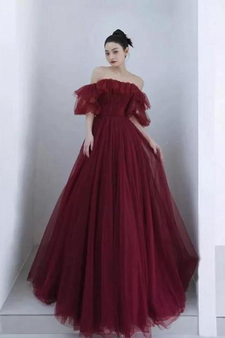Off The Shoulder Ball Gown Burgundy Prom Dresses Evening Dress