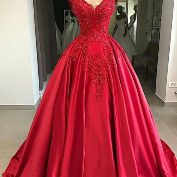 Red Satin Long Prom Gown, Formal Gown on Luulla