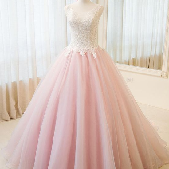 Pink Ball Gown Lace Evening Dress on Luulla