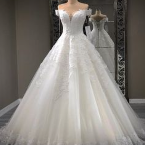 Off Shoulder Pricess Lace Wedding Dresses on Luulla