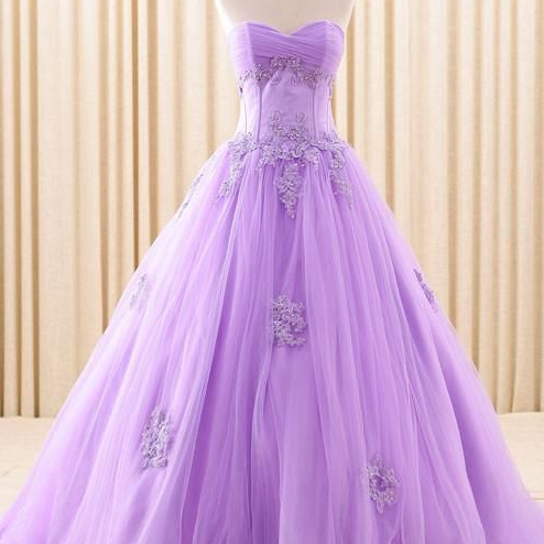 Purple A Line Print Lace-Up Long Ball Dress With Puff Sleeves