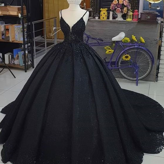 Black V Neck Ball Gown Prom Dress Long Evening Dresses on Luulla