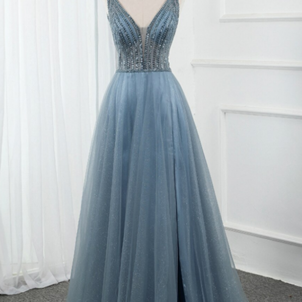 White Sheath V Neck Backless Sequined Prom Dress LBQ0065 main image 1