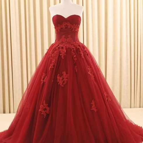 Dark Red Ball Gown Lace Prom Dress on Luulla