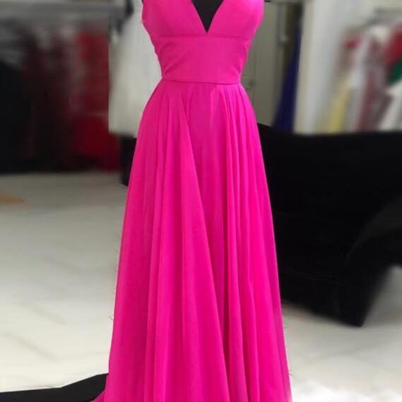 Retro Dark Purple V Neck Chiffon Long Prom Dress Evening Gown