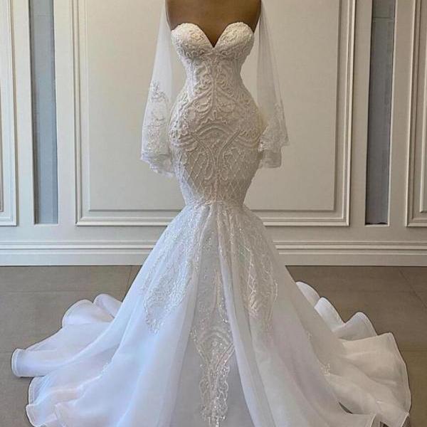 Mermaid White Wedding Dress With Lace on Luulla