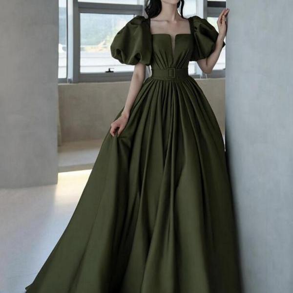 Vintage Green Lace Prom Party Dress Satin Evening Dress main image 1