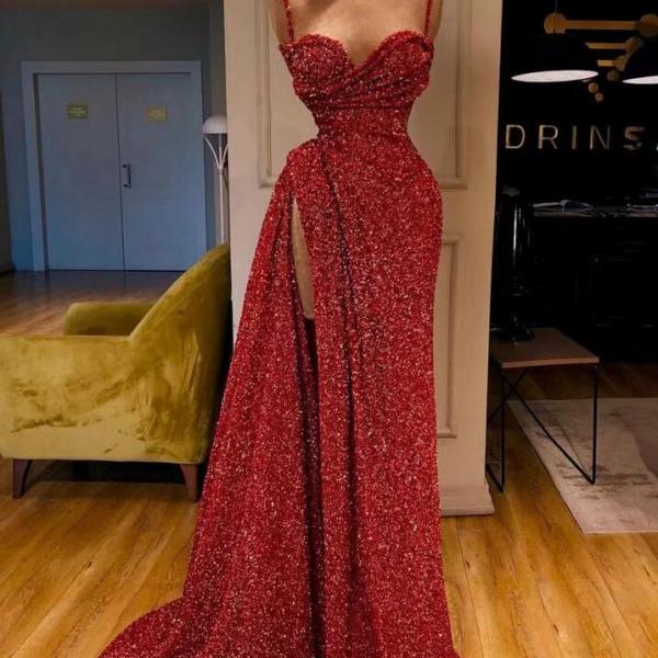 Wine Red Sweetheart A-Line Sequins Tulle Long Evening Dress Ball Gown, DP4373