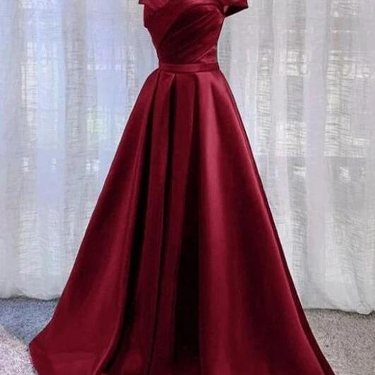 Wine Red Strapless A-line Floor Length Party Dress, Wine Red Long Formal Dress