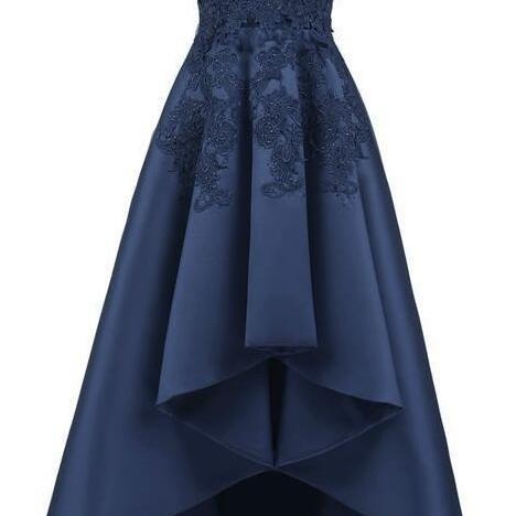 Vivo Ponte Back Pleat High Low Dress - Navy Blue