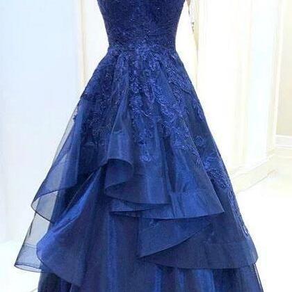 A Line Royal Blue Lace Appliques Prom Dress on Luulla