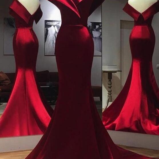 Off Shoulder Burgundy Satin V Neck Long Evening Dress On Luulla