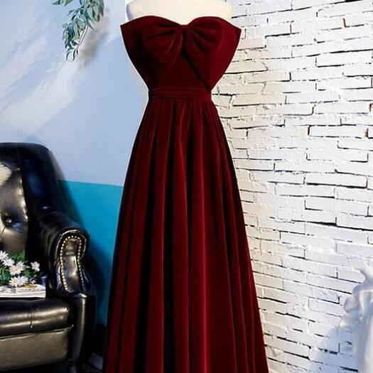 Velvet Bow Strapless Floor-Length Prom Dress main image 0
