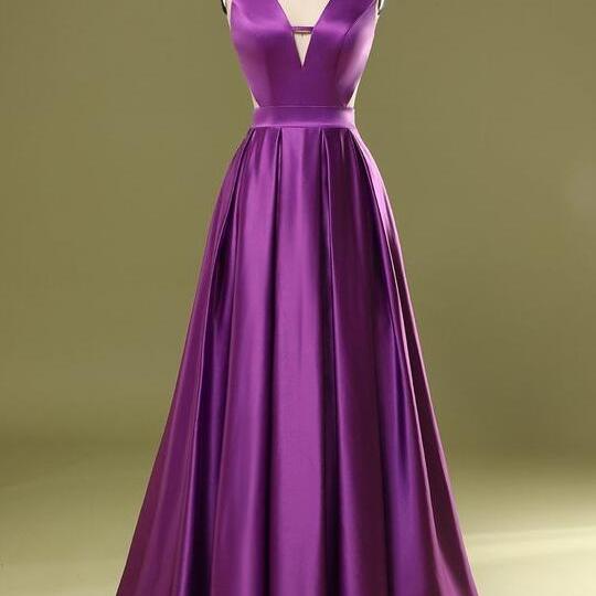Charming Purple A-line Deep V Neck Prom Dress Y5274 main image 0