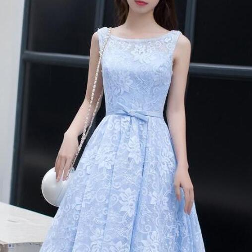 Women‘s Party Dress Lace Dress Light Pink Light Blue Long Sleeve Pure Color