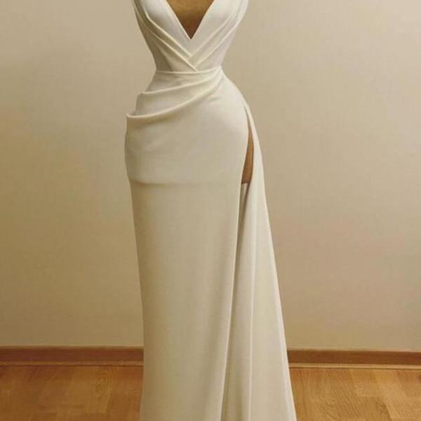 Long A-line V-neck Backless Glitter Prom Dress with Slit