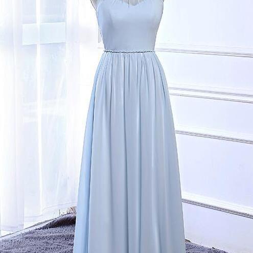 Simple Chiffon Halter Dress for Bridesmaid with Slit Ink Blue