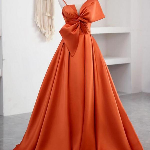line Satin Orange Floor Length Prom Dresses on Luulla