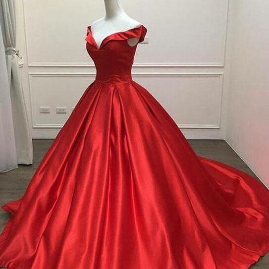 Red Extraordinary Off-the-Shoulder Sweep Train Natural Lace Prom Dresses main image 0