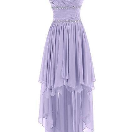 Lavender A line High Neck Tiered Chiffon Prom Dress with 3D Flower main image 1