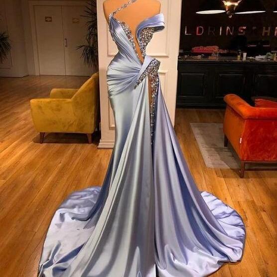 Mermaid Modest Blue Beaded Evening Dresses on Luulla