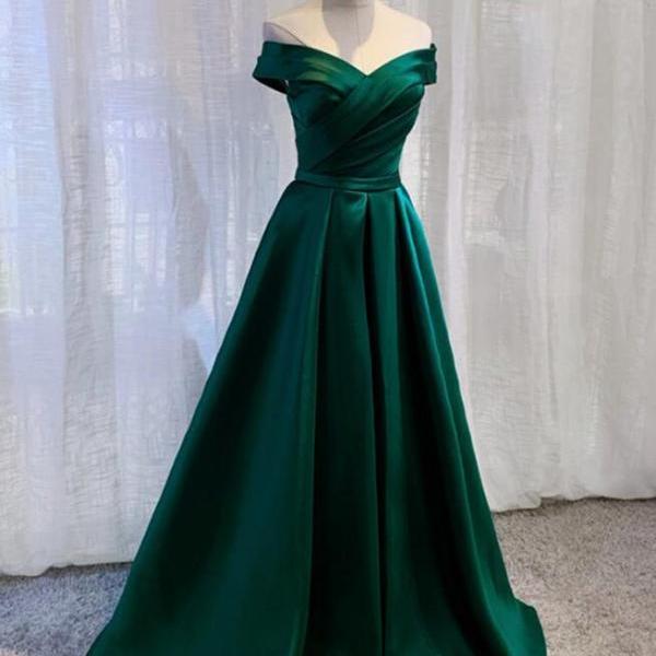 Dark Green Long Sleeves Satin Prom Dress LBQ1220