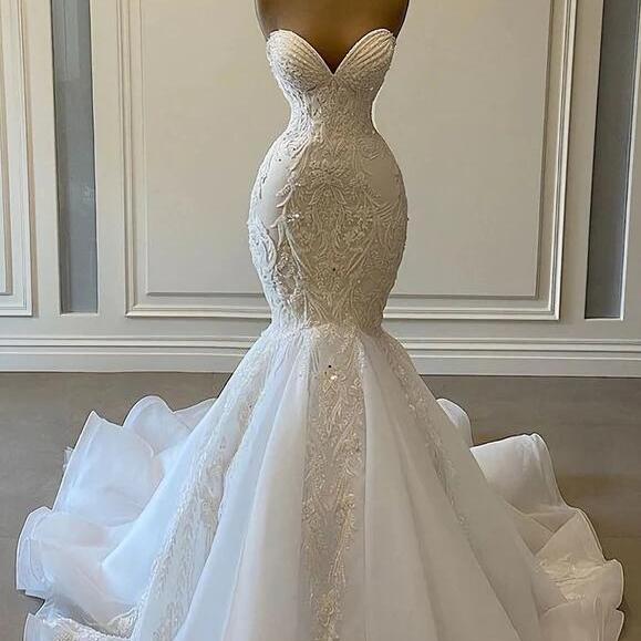 Long Mermaid Evening Dress with Feathers for Sweethearts