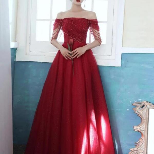 Tulle Long A Line Lace Prom Dress With Split  C1631