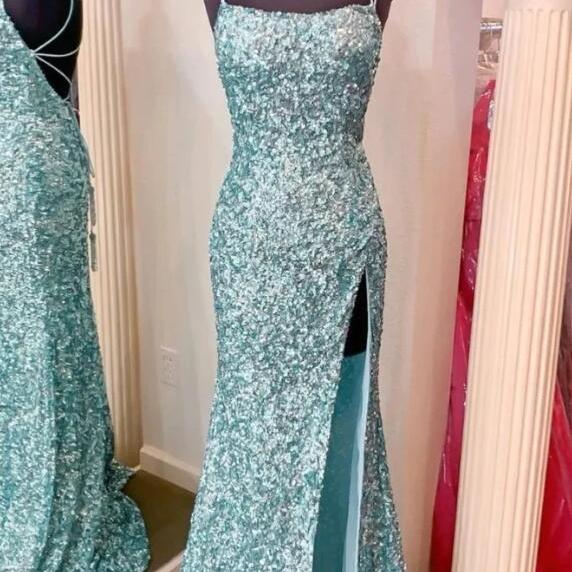 Sequins Side Slit Long Prom Dress