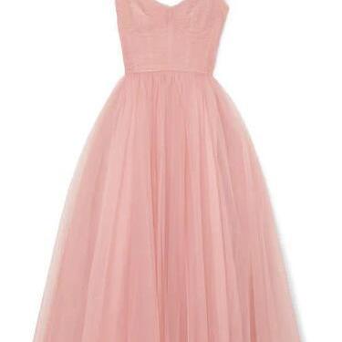 Pink A-Line Square Neck Regular Straps Sleeveless Side Slit Prom Dress main image 1