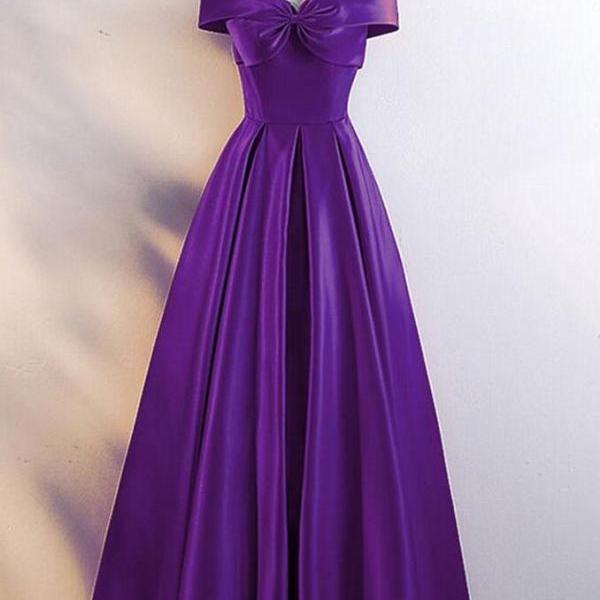 Purple Straps Off The Shoulder Satin Prom Dresses