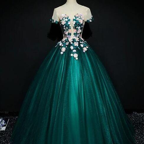 A Line Short Sleeves Fairy Tale Spring Formal Prom Dresses