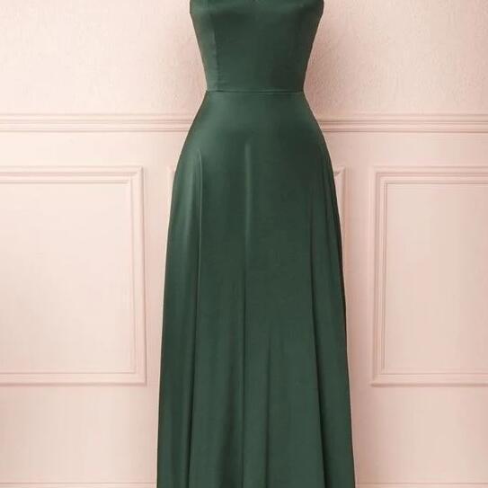 Purple Spaghetti Straps Satin A Line Pleats Prom Dress with Pockets LBQ1915 main image 1