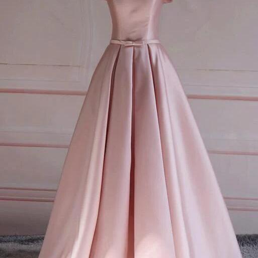 Niulatu A line Off The Shoulder Pink Satin Long Prom Dress Evening Dresses HZ1110 main image 0