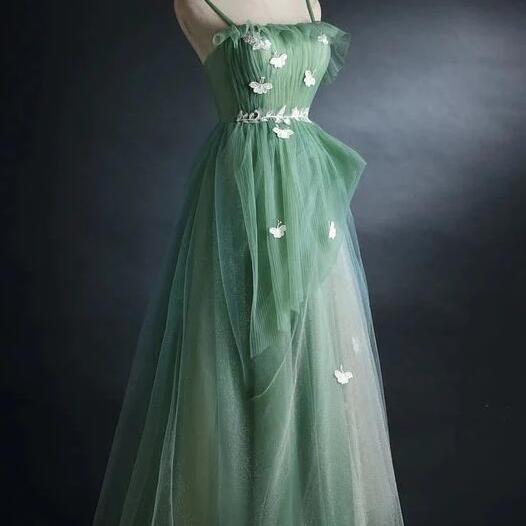 Chic Sheath Spaghetti Straps Light Green Long Prom Dress with Backless main image 1