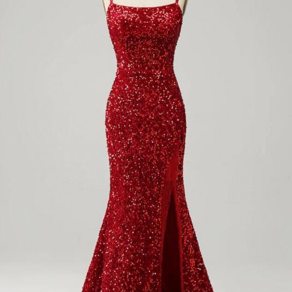 Glitter Mermaid Sequins Long Prom Dress Backless Evening Dress OP294 main image 1