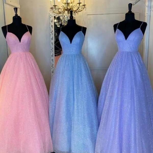 Princess A Line Sequin Long Prom Dresses